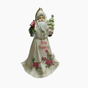 Vintage Santa Claus Holiday Ornament Figurine, Merry Christmas Glitter Kitsch